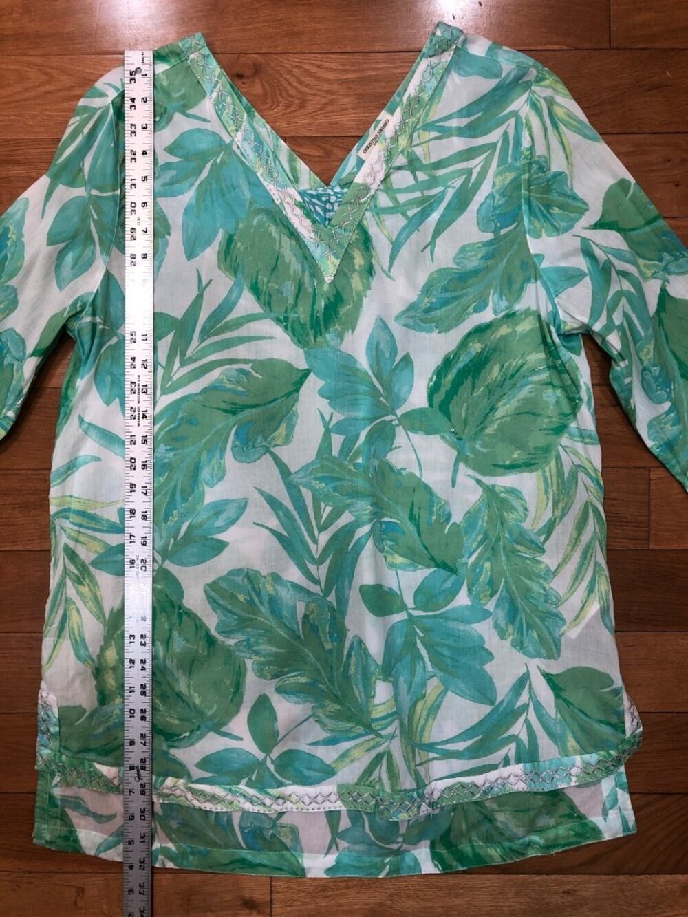 Christian Siriano Tropical Green & White Cover Up Tunic Size L Beach Bohemian - Picture 7 of 9